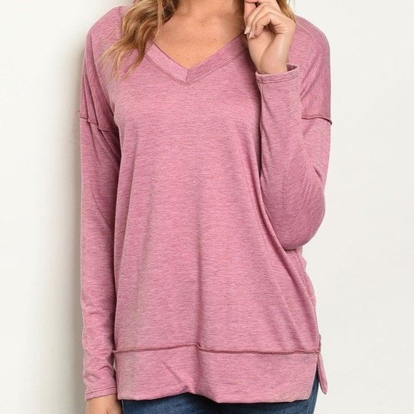 Mauve V Neck Tunic Top - Picture 7 of 8